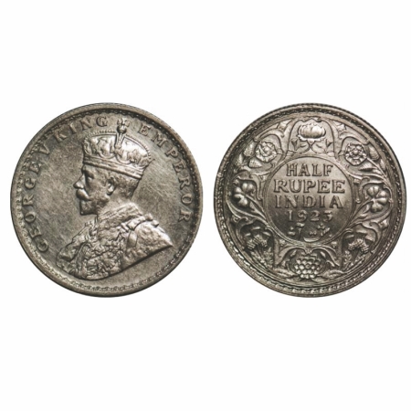 George V, Silver, Half Rupee, 1923, Calcutta Mint, No dot. GK 1061. Uncirculated. Very Sca