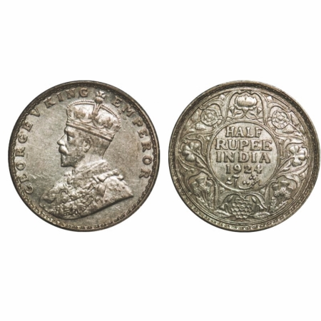 George V, Silver, Half Rupee, 1924, Bombay Mint, Dot. GK 1064. Extremely Fine. Scarce.