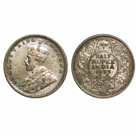 George V, Silver, Half Rupee, 1933, Calcutta Mint, No dot. GK 1073. Extremely Fine+. Scarc
