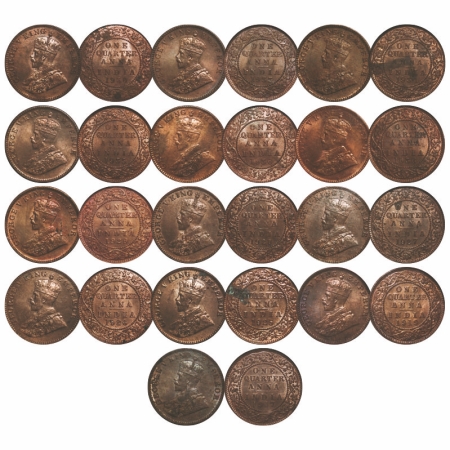 George V, Bronze, Quarter Anna, (13 slabs), 1) 1917, Calcutta Mint, No dot, (MS 61 BN Choi