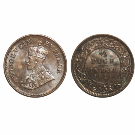 George V, Bronze, 1/2 Pice, 1921, Calcutta Mint, No mint mark, Ghost on Rev. GK 1207. Unci
