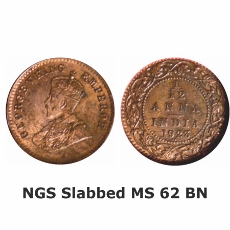 George V, Bronze, 1/12 Anna, 1923, Bombay Mint, Dot. GK 1233. NGS Slabbed MS 62 BN. Very S