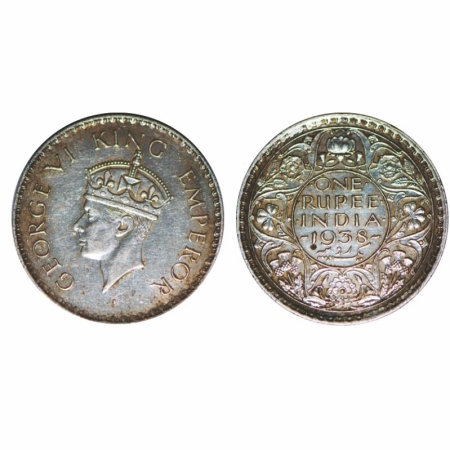 George VI, Silver, Rupee, 1938, Bombay Mint, A/I, Dot, Milled edge. GK 1255, About Uncircu