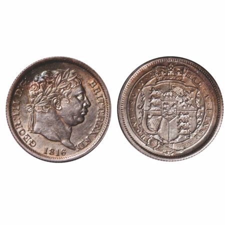 Great Britain, Silver Shilling (0.925 silver), 5.66g, 1816 AD, George III, Obv: GEOR III D