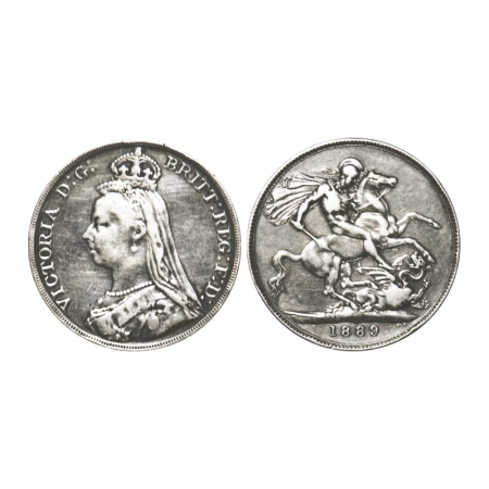 Great Britain, Silver Crown, 27.91g, 1889, Obv: Victoria portrait facing left, Rev: Horse 