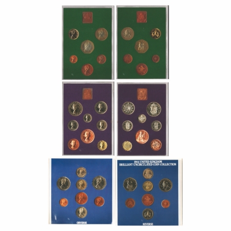 Great Britain, (3 Sets), Copper Nickel & Bronze, 1970 Proof Set (8 Coins), 1975 Proof Set 
