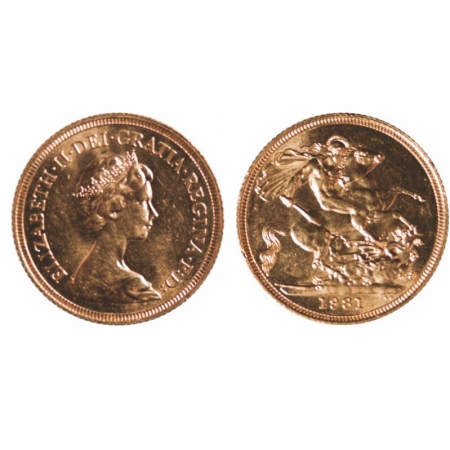 Great Britain, Gold Sovereign (0.917 gold) , 7.97g, 1981, Obv: Elizabeth II head facing ri