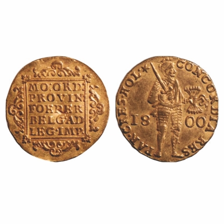 Holland, Gold Ducat, 3.44g, Trade Coinage, 1800, Obv: CONCORDIA.RES - PAR.CRES.HOL., Rev: 