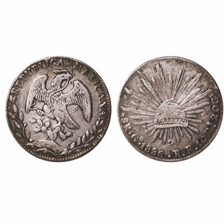 Mexico, Silver 8 Reales, 26.95g, 1886 AD, Obv: National Arms, Rev: 8R Go 1886. R.R. 10 D. 