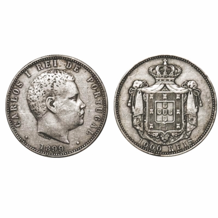 Portugal, 1000 Reis (0.917 silver), 24.76g, 1899, Carlos I, Obv: Portrait of King, head Ri
