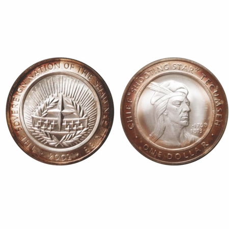 Shawnee Tribal Nation, Silver 1 Dollar, (0.9990 silver), 31.20g, 2002, Obv: Tribal seal, T