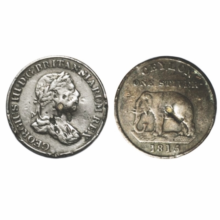Sri Lanka, Ceylon, Copper 1 Stiver, 8.71g, 1815, Obv: Portrait facing right, Rev: Elephant