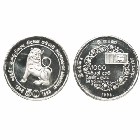 Sri Lanka, Silver Proof 1000 Rupees (0.9250 silver), 28.05g, 1998 AD, 50 Years of Independ