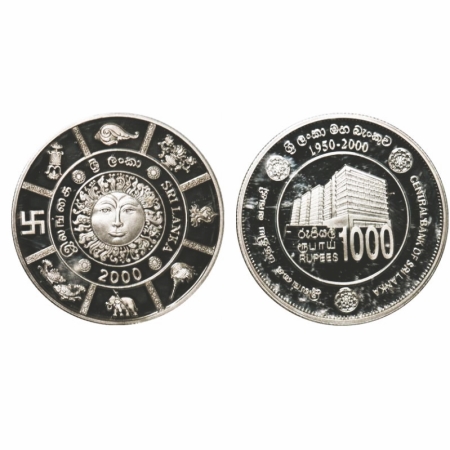 Sri Lanka, Silver Proof 1000 Rupees (0.9250 silver), 28.30g, 2000 AD, Central Bank 50 Year
