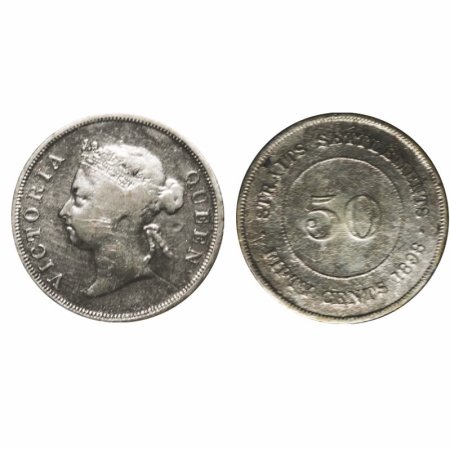 Straits Settlements, Silver 50 Cents, (0.800 silver), 13.44g, Queen Victoria, 1898 AD, Obv