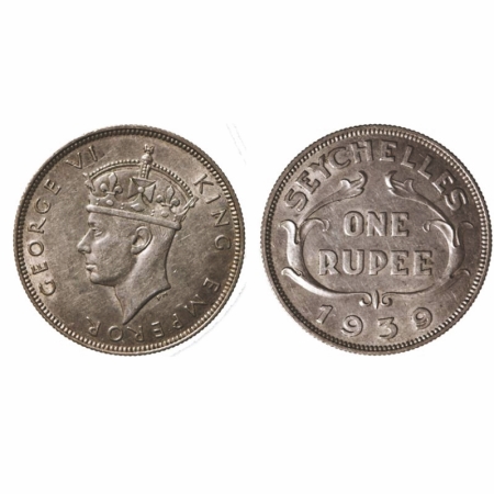 Seychelles, Half Silver Rupee (0.50% sil), 11.45gm, 1939 AD, Pobjoy Mint, Obv: Bust of Geo