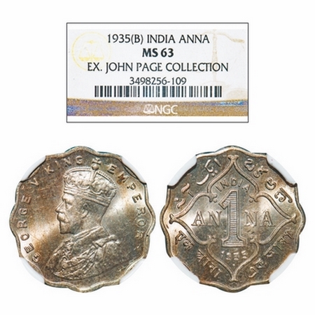 George V, Copper-Nickel, 1 Anna, 1935, Bombay Mint, Dot. Ex John Page Collection. GK 1166.