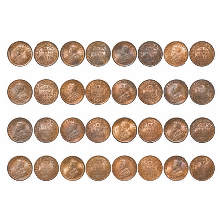 George V, Bronze, Quarter Anna, (Lot of 16 coins), 1) 1912, Calcutta Mint, No dot, 2) 1913