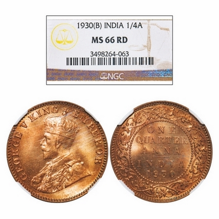 George V, Bronze, Quarter Anna, 1930, Bombay Mint, Dot, Variety: small year numerals with