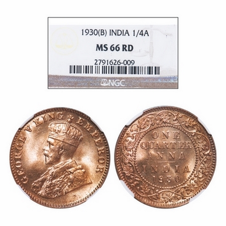 George V, Bronze, Quarter Anna, 1930, Bombay Mint, Dot, Variety: small year numerals with 