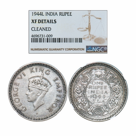 George VI, Half Silver, Rupee, 1944, Lahore Mint, C/III, 'L' raised, Security edge, (The v