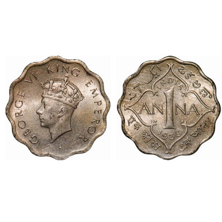 George VI, Copper-Nickel, 1 Anna, 1938, Calcutta Mint, Head Type I, No dot. GK 1378. Uncir