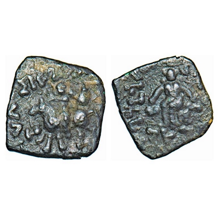 Indo-Scythians, Azes (c. 57-35 BC), Copper Drachm, 2.08g, 15.10x14.64mm, Obv: Horseman to 
