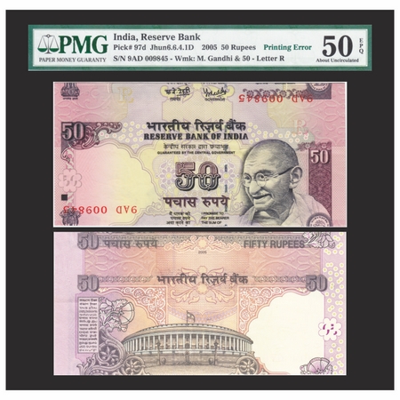 Republic of India, 50 Rupees, Gandhi series 2005, Signed by Y.V.Reddy, Inset R, Serial No: