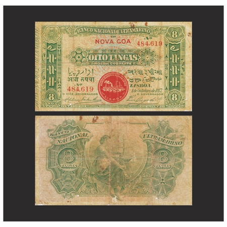 Indo Portuguese, 8 Tangas, 1917 AD II issue, Signature G-2 & VG 2, red seal and Serial No 