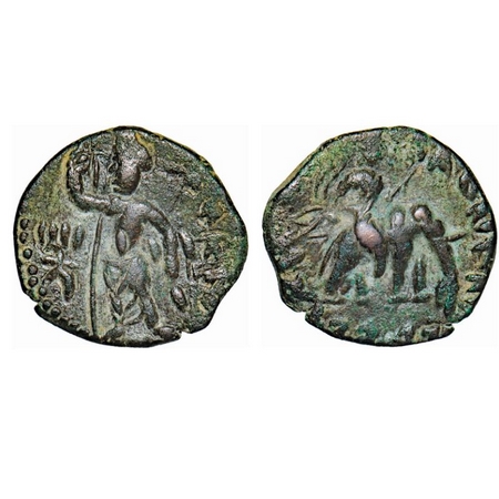 Kushanas, Huvishka, Copper Unit, 10.10g, 24.91/26.00mm, Obv: King riding an elephant to ri