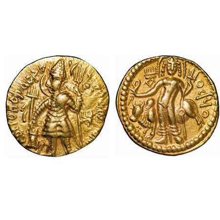 Kushans, Vasudeva , 2nd emission , (300-350 AD), Gold Dinar, 7.89g, 21.47x21.66mm, OESHO T