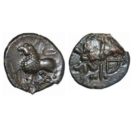 Western Kshatrapas, Nahapana (c. 65-76 AD), Potin Unit, 3.15g, 18.31x20.11mm, Junnar Lion 