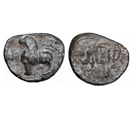 Western Kshatrapas, Nahapana, Junnar Region, Lead unit, 6.45g, 17.50x21.75mm, Obv: Lion st