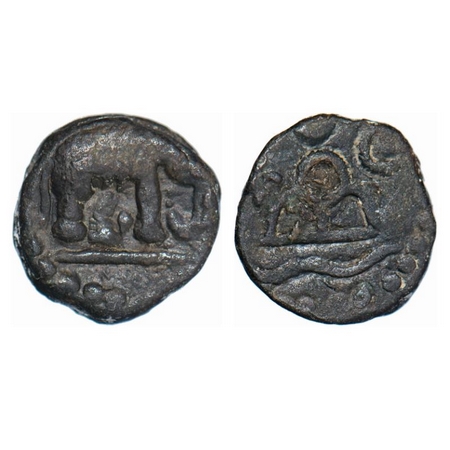 Western Kshatrapas, Damsena, Lead Unit, 2.01g, 12.80x13.49mm, Obv: Elephant walking to rig