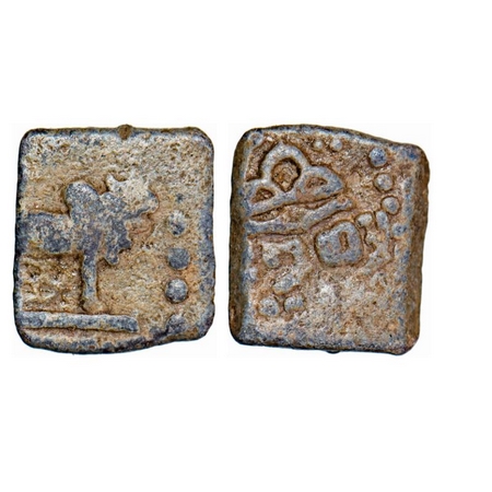 Western Kshatrapas, Rudrasena III Lead Unit, 2.80g, 13.76x11.92mm, Obv: Humped Bull to rig