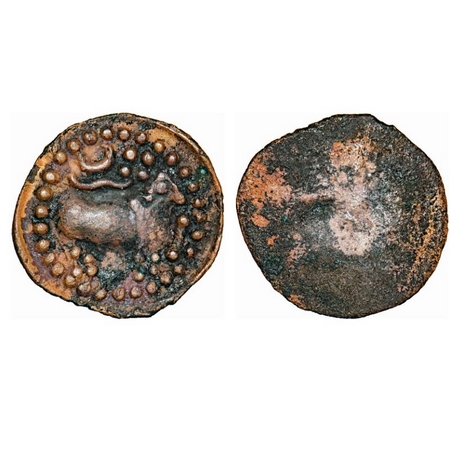 Pallavas, Potin, 2.72g, 22.83 x 22.73, Obv: Bull Standing facing right with Snake, Crescen