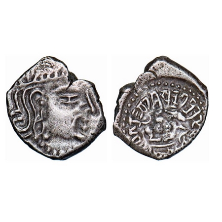 Guptas, Skandagupta, Silver, 2.10g, 13.67x12.53mm, Karshapana, Bull type, Obv: Portrait to