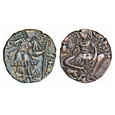 Huns, Kashmir, Toramana II (c. 540-570AD), Copper Drachma, 7.24g, 20.32x19.81mm, Obv: King