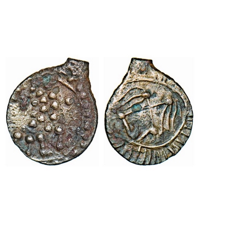 Eastern Chalukyas, Fraction, Alloyed Copper, 0.70g, 12.23x10.80mm, “Vishnukundin” type, Ob