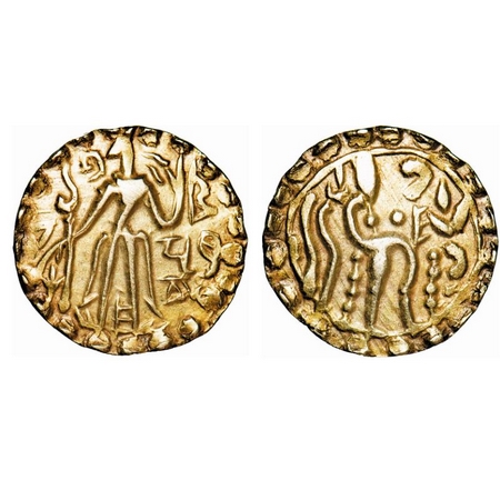 Post Gupta, Eastern Bengal Samatata Region, Gold Dinar, 20.98x21.69mm, 5.67g, (c,675-700 A