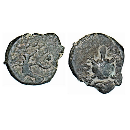 Rashtrakutas, Copper Alloy, 3.51g, 14.29x16.38mm, (8-10 Cen AD), Obv: Seated anthropomorph