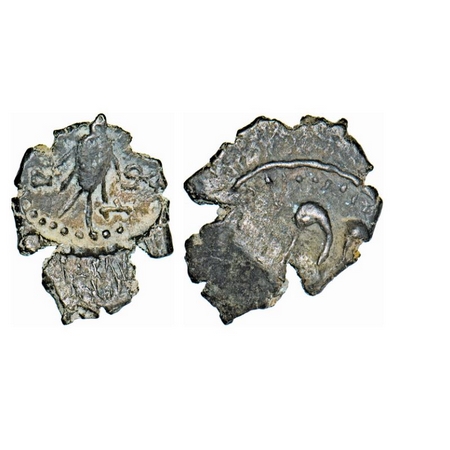 Rashtrakutas, Copper Alloy, 2.63g, 20.22x15.08mm, (8-10 Cen AD), Obv: Seated anthropomorph