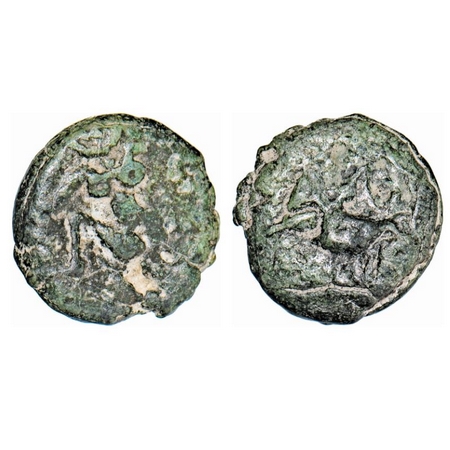 Rashtrakutas, Copper Alloy, 2.45g, 15.47x15.51mm, (8-10 Cen AD), Obv: Standing anthropomor