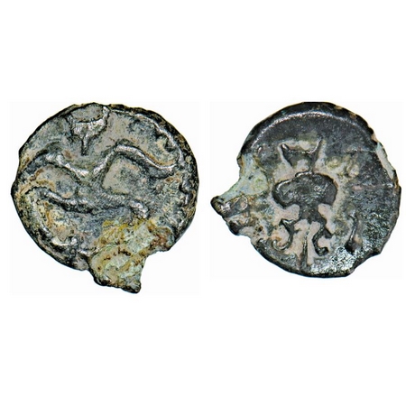 Rashtrakutas, Copper Alloy, 2.65g, 16.97x15.72mm, (8-10 Cen AD), Obv: Seated anthropomorph