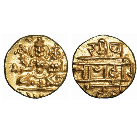 Vijayanagar Empire, Hari Hara II (1377-1404 AD), Gold 1/2 Pagoda, 1.69g, 10.50x10.61mm, Ob