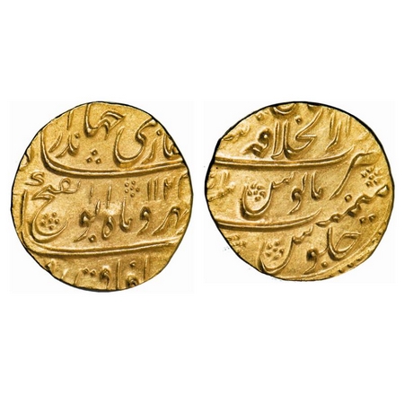 Jahandar Shah, Gold Mohur, 10.93g, Dar ul Khilafat Shahjahanabad Mint, AH 1124/ Ahd (1) RY