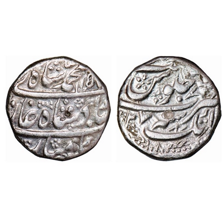 Muhammad Shah, Silver Rupee, 11.20g, Atak Mint, AH 115X/27 RY, complete mint name on rev b