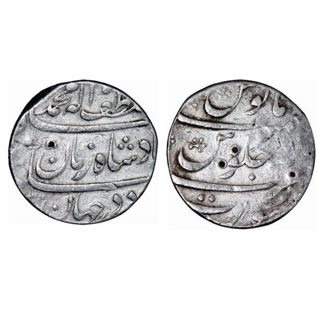 Muhammad Shah, Silver Rupee, 10.81g, Surat Mint, Ba Luft Allah Badshah-i- Zaman couplet. K