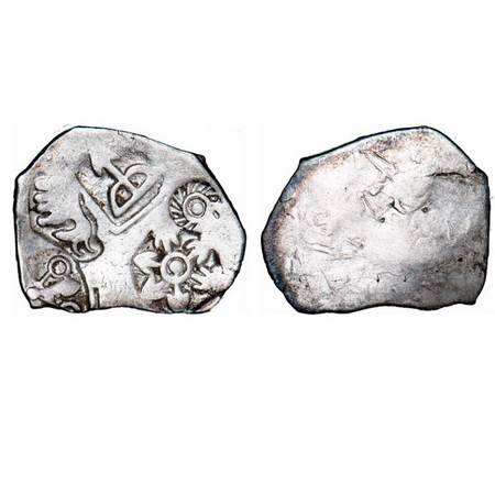 Punch Marked, Magadha Janapada, Silver Karshapana, 20.61x25.84mm, G/H Series I, Five symbo