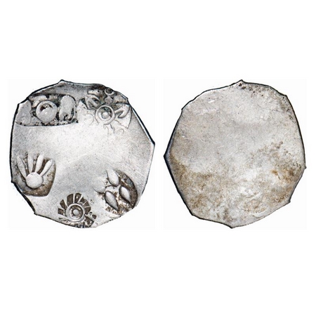 Punch Marked, Magadha Janapada, Silver Karshapana, 3.32g, 25.09x25.52mm, G/H Series I, Fiv